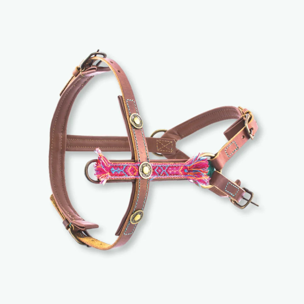 Boho Rosa Leder-Hundegeschirr