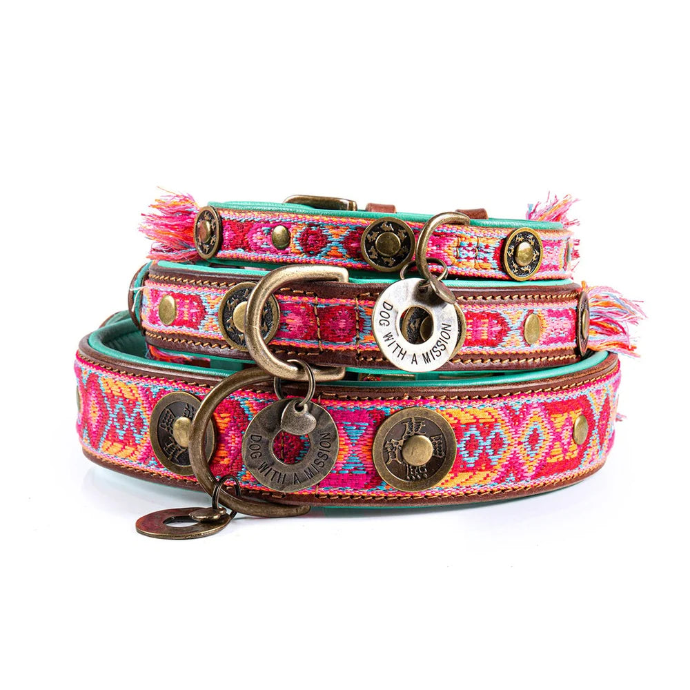 Boho Rosa Leder-Hundehalsband