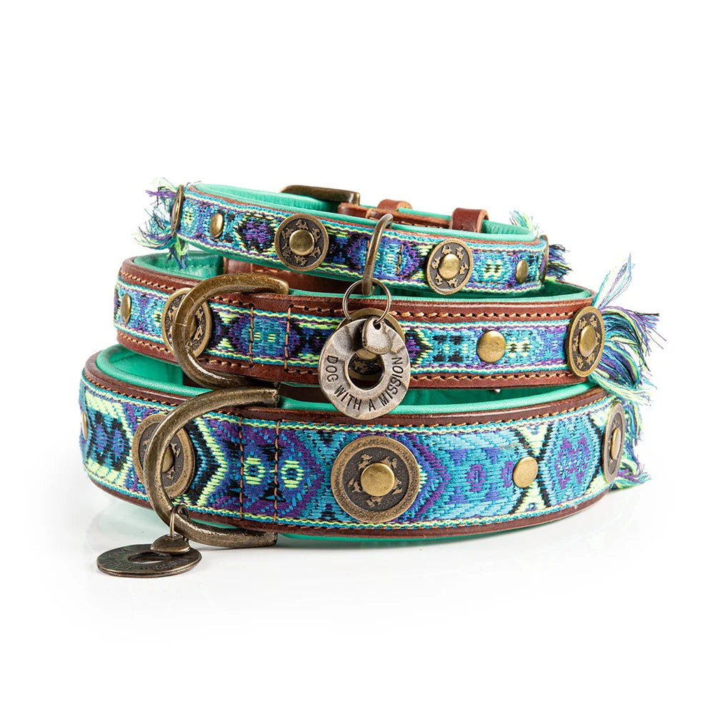 Boho Juan Leder-Hundehalsband Blau